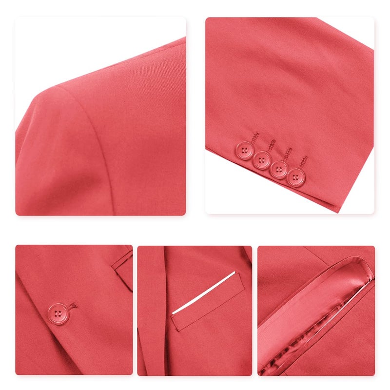 YFFUSHI Men's 3 Piece Suit Sets Slim Fit One Button Blazer with Vest & Pants, Professional Business Wedding Suits Pink - Image 5